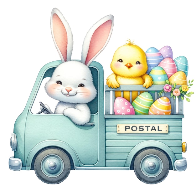 Cute Watercolor Easter Bunny Clipart Illustration