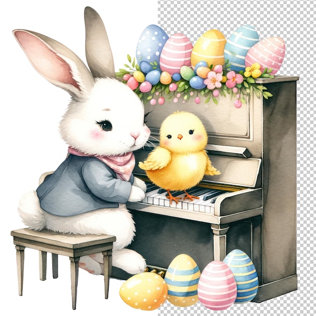 Cute Watercolor Easter Bunny Clipart Illustration