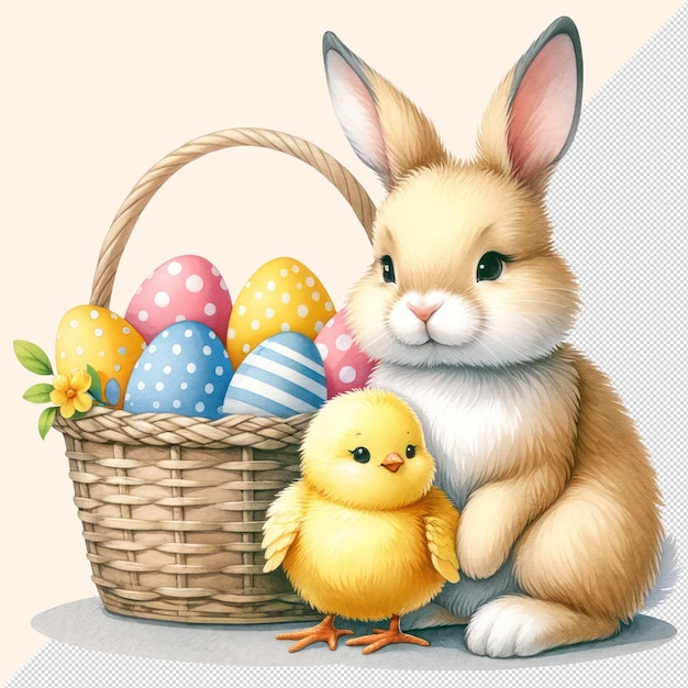 Cute Watercolor Easter Bunny Clipart Illustration