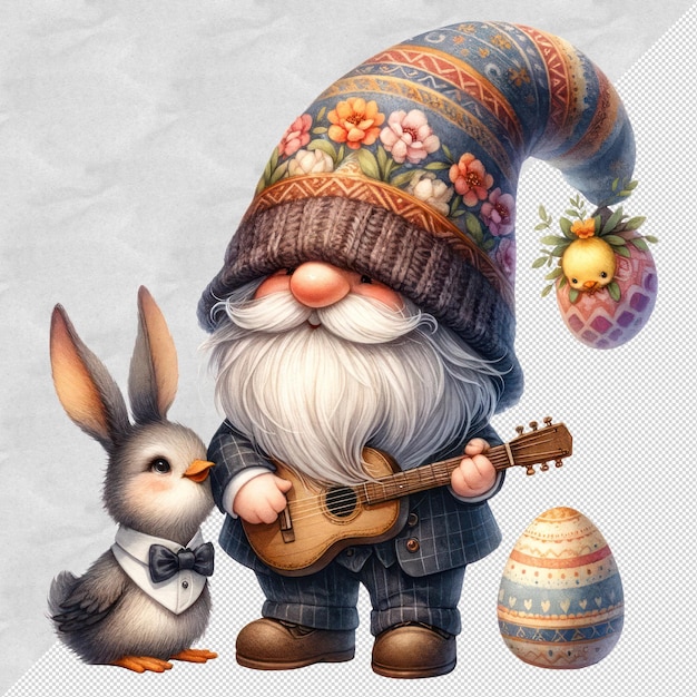 Cute Watercolor Gnome Easter Day Clipart Illustration