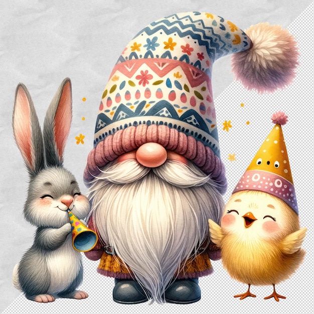 Cute Watercolor Gnome Easter Day Clipart Illustration