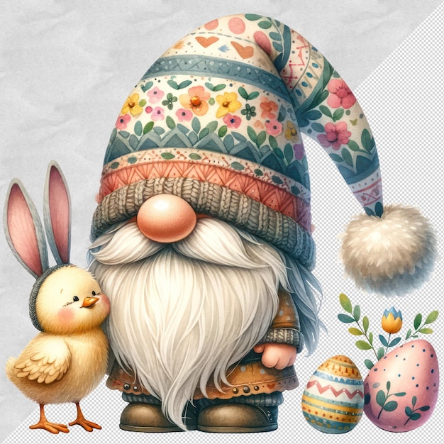 Cute Watercolor Gnome Easter Day Clipart Illustration