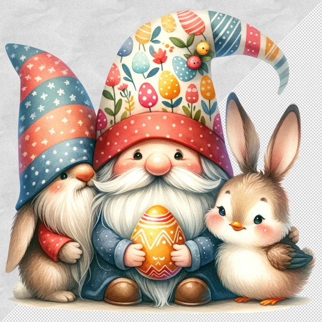 Cute Watercolor Gnome Easter Day Clipart Illustration