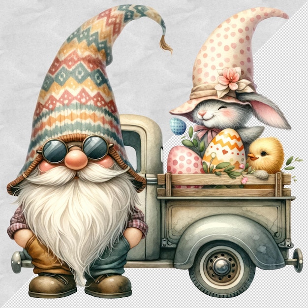 Cute Watercolor Gnome Easter Day Clipart Illustration