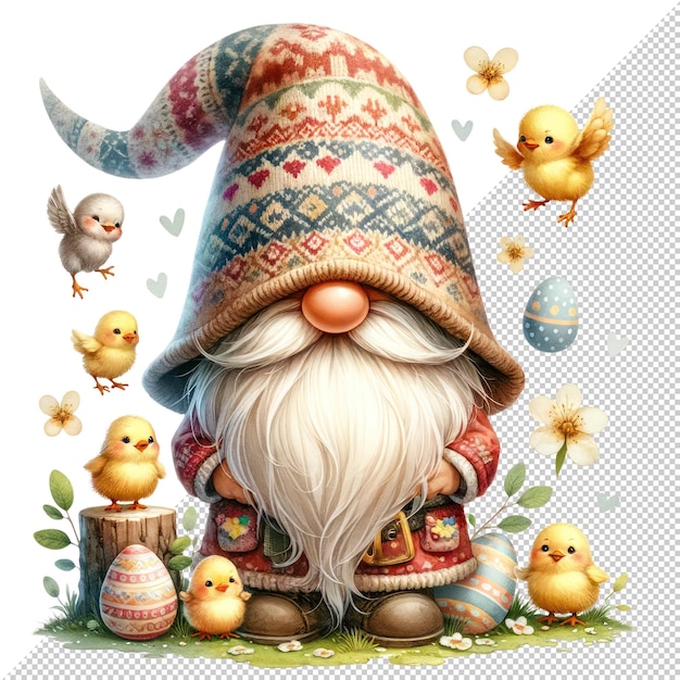 Cute Watercolor Gnome Easter Day Clipart Illustration