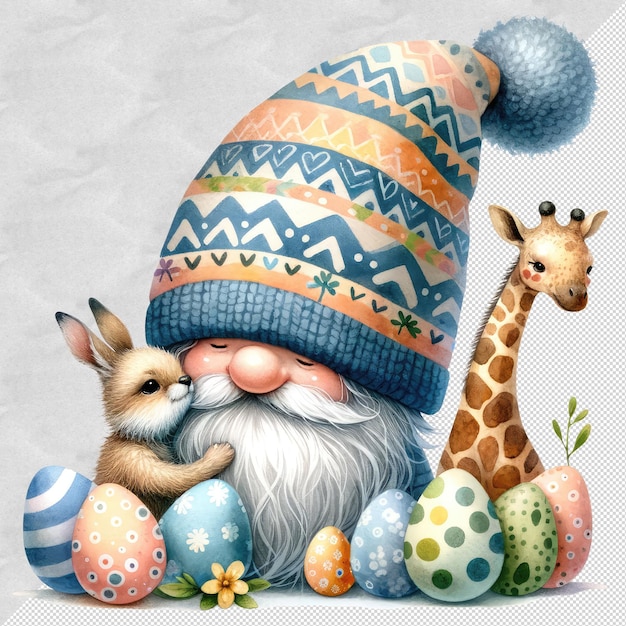 Cute Watercolor Gnome Easter Day Clipart Illustration