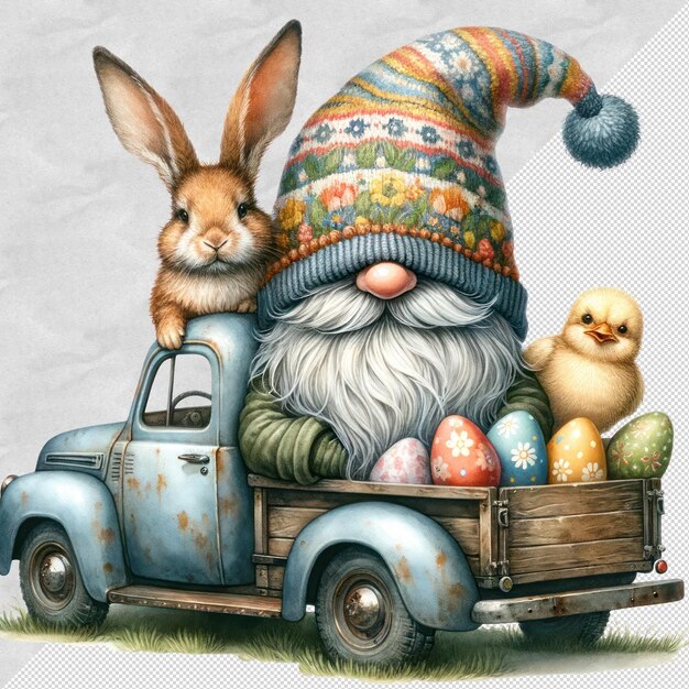 Cute Watercolor Gnome Easter Day Clipart Illustration