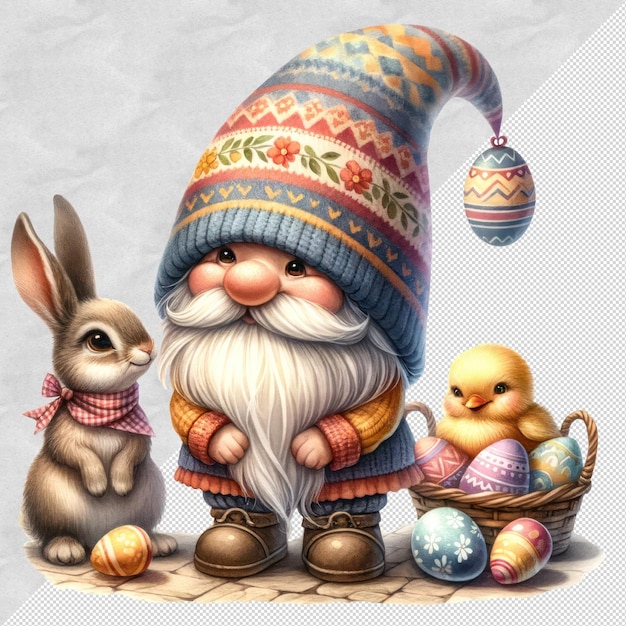 Cute Watercolor Gnome Easter Day Clipart Illustration