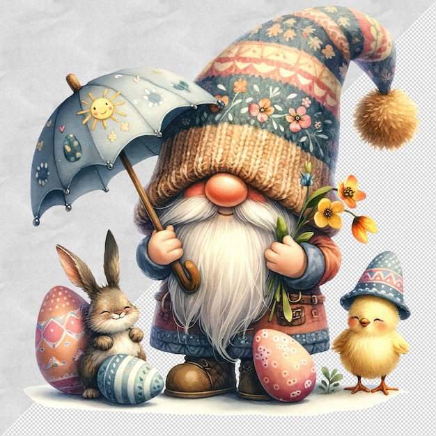 Cute Watercolor Gnome Easter Day Clipart Illustration