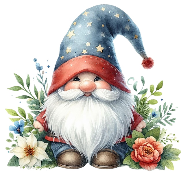 Cute Watercolor Gnome Fantasy Character PSD Clipart