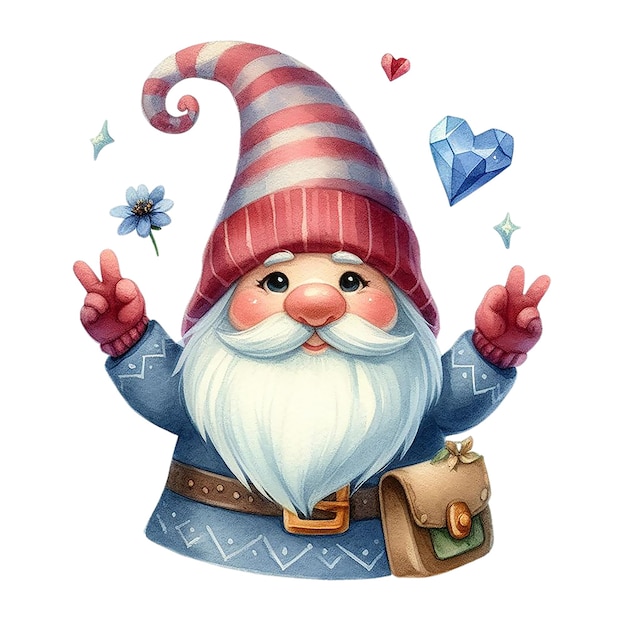 Cute Watercolor Gnome Fantasy Character PSD Clipart