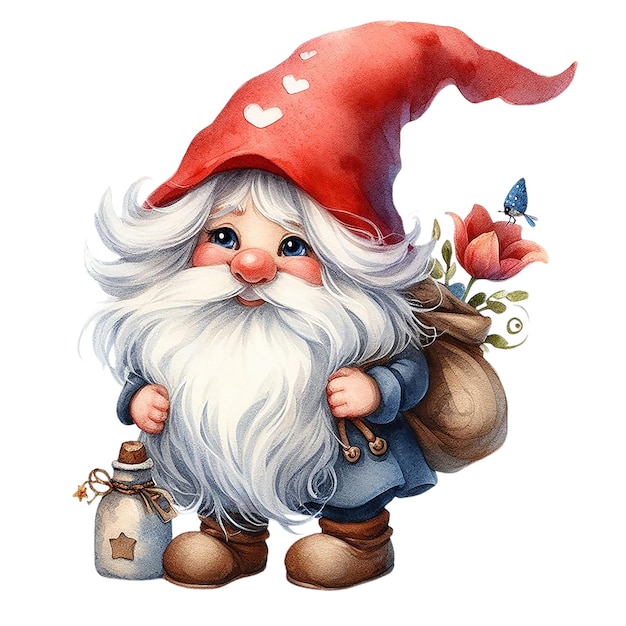 Cute Watercolor Gnome Fantasy Character PSD Clipart