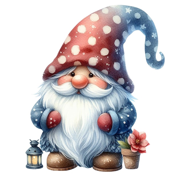 Cute Watercolor Gnome Fantasy Character PSD Clipart