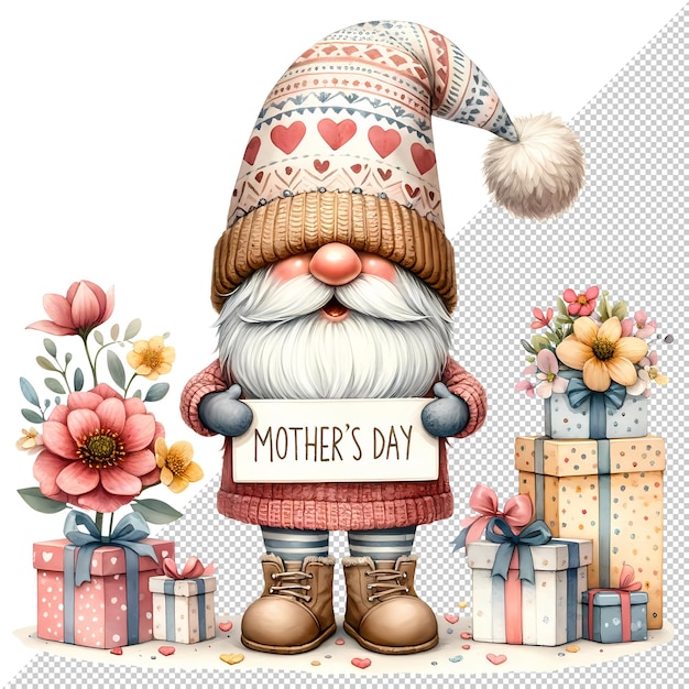 Cute Watercolor Gnome Mothers Day Clipart Illustration