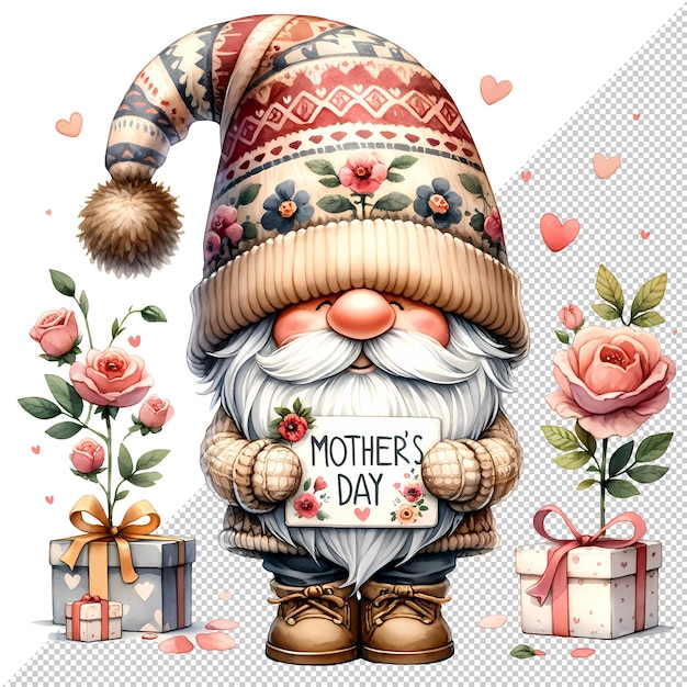 Cute Watercolor Gnome Mothers Day Clipart Illustration