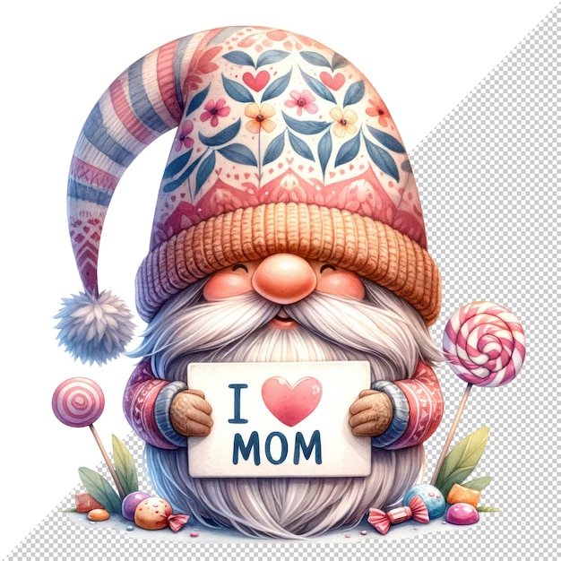 Cute Watercolor Gnome Mothers Day Clipart Illustration