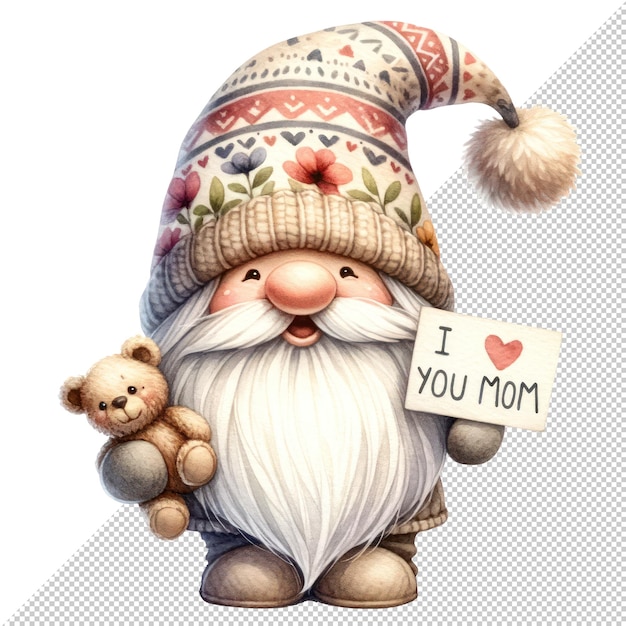 Cute Watercolor Gnome Mothers Day Clipart Illustration