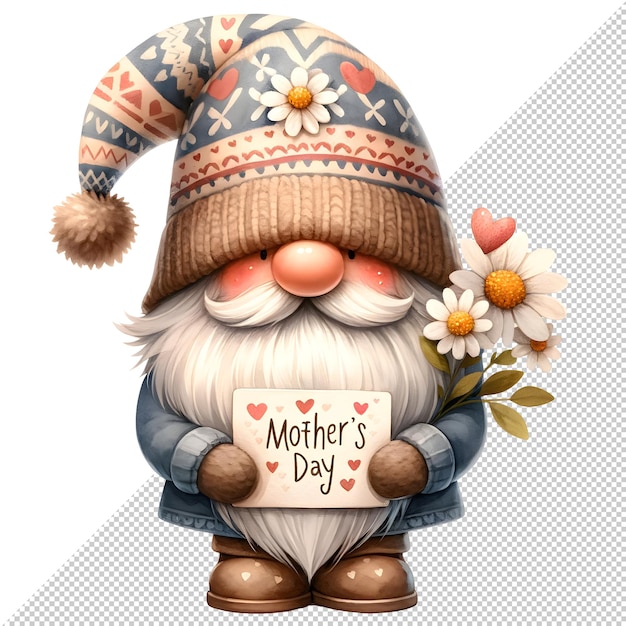 Cute Watercolor Gnome Mothers Day Clipart Illustration