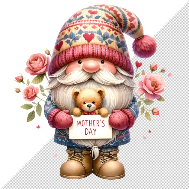 PSD cute watercolor gnome mothers day clipart illustration