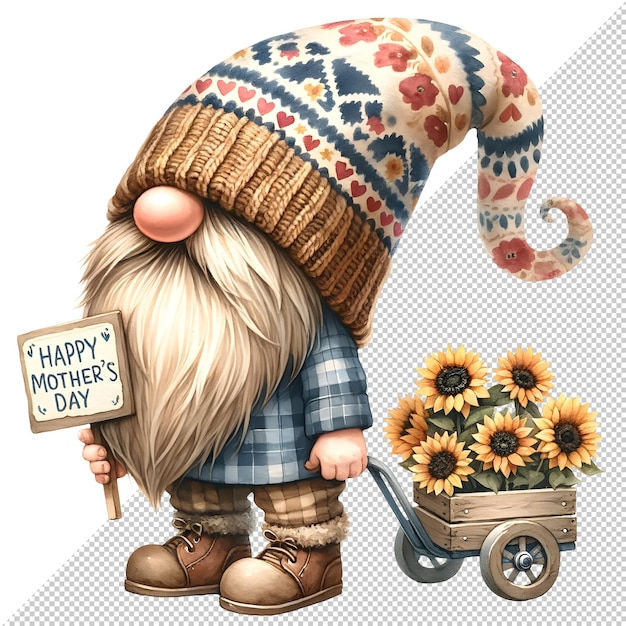 Cute Watercolor Gnome Mothers Day Clipart Illustration