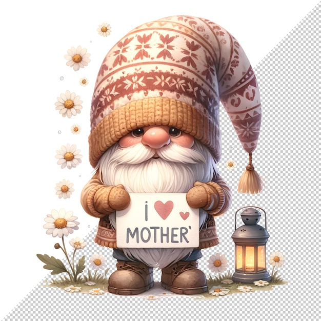 Cute Watercolor Gnome Mothers Day Clipart Illustration