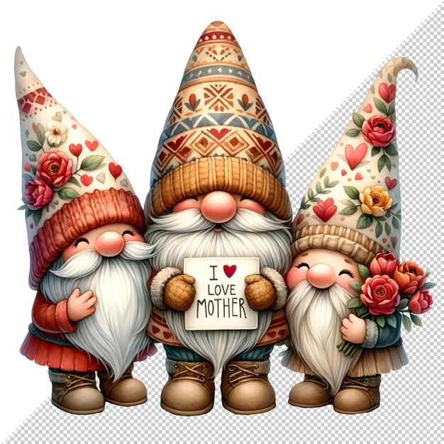 PSD cute watercolor gnome mothers day clipart illustration