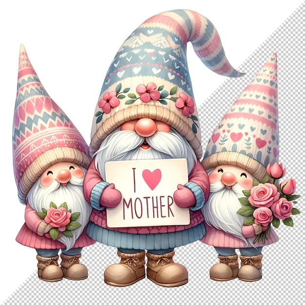 PSD cute watercolor gnome mothers day clipart illustration