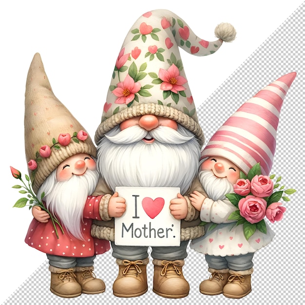 Cute Watercolor Gnome Mothers Day Clipart Illustration