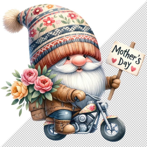 PSD cute watercolor gnome mothers day clipart illustration