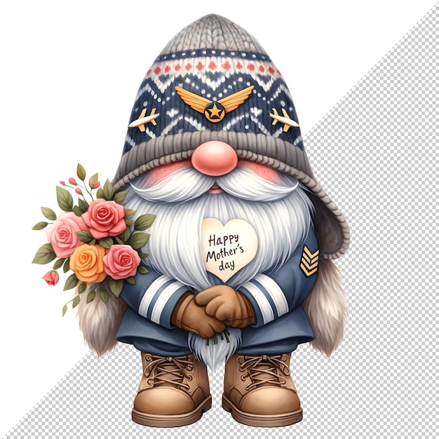 PSD cute watercolor gnome mothers day clipart illustration