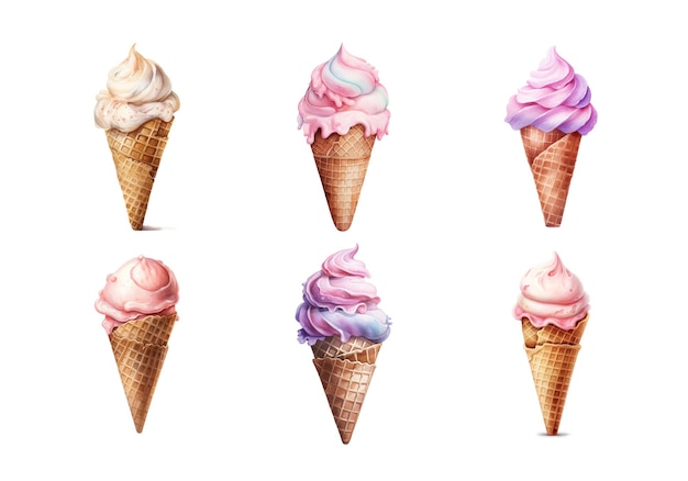 Cute watercolor painting style illustration of Ice Cream Cone isolated on white background