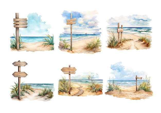 Cute watercolor painting style illustration of Road to Beach isolated on white background