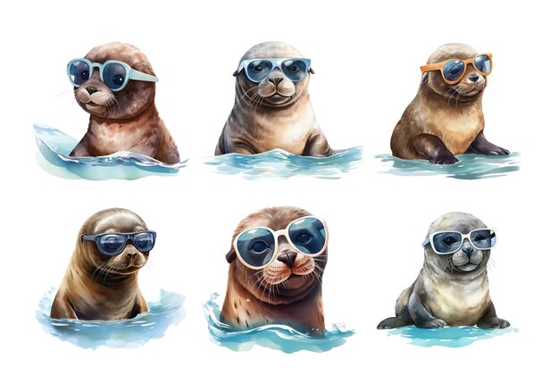 Cute watercolor painting style illustration of Seal isolated on white background