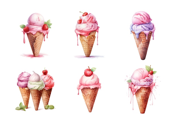 PSD cute watercolor painting style illustration of sorbet isolated on white background