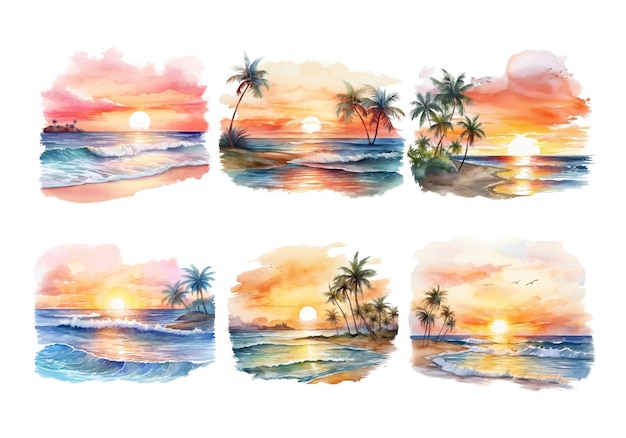 Cute watercolor painting style illustration of Sunset isolated on white background