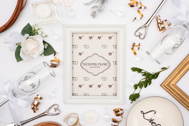 Cute wedding invitation frame with mock-up