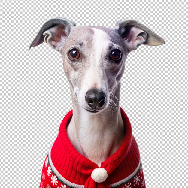 a cute whippet wearing Christmas cloth on transparent background