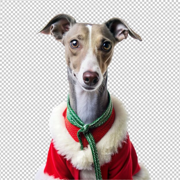 PSD a cute whippet wearing christmas cloth on transparent background