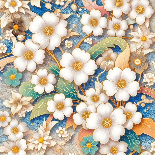 cute white flower on colorful background seamless pattern