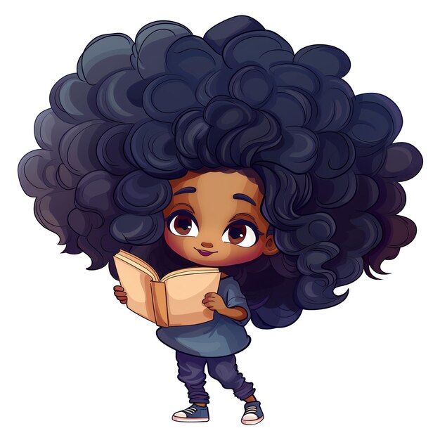 PSD cute woman with afro hairstyle holding book