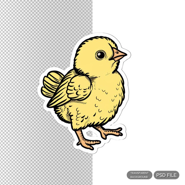 PSD cute yellow chick animal sticker adorable cartoon bird illustration for kids and animal lovers