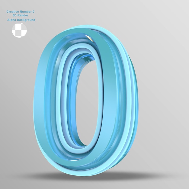 Cyan glossy 3d number 0