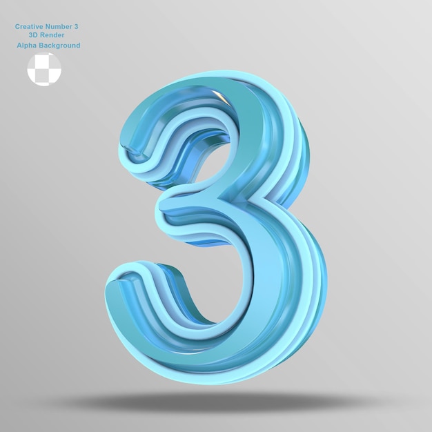 Cyan glossy 3d number 3