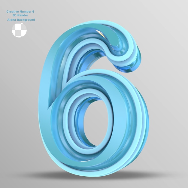 Cyan glossy 3d number 6