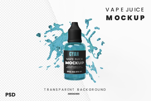 PSD cyan modern vape juice or eliquid bottle mockup transparent background