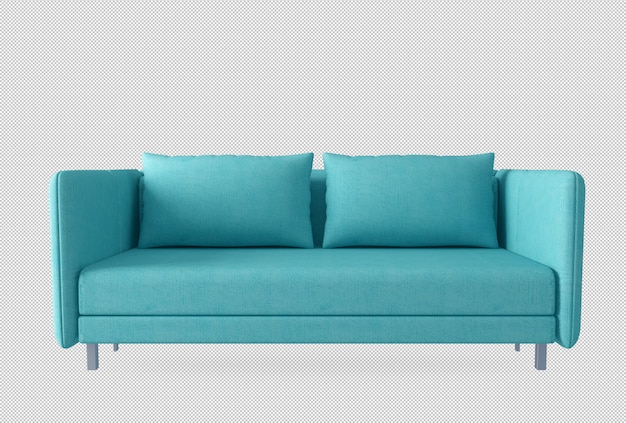 Cyan sofa and pillows in 3d rendering