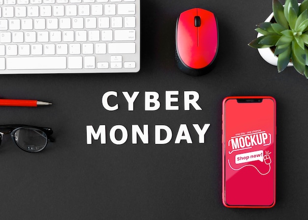 PSD cyber monday promo with background and phone mock-up