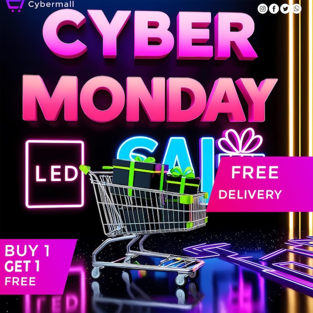 PSD cyber monday sale hd 5k social media post template