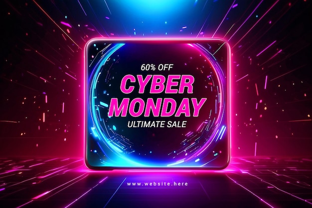 Cyber Monday Sale Social Media Post Design Template with technology background