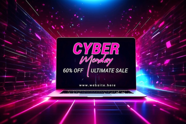 Cyber Monday Sale Social Media Post Design Template with technology background